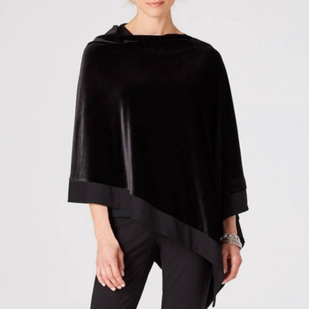 J. Jill Black Velvet Poncho Shawl Cape Asymmetric Winter Work Minimalist Goth